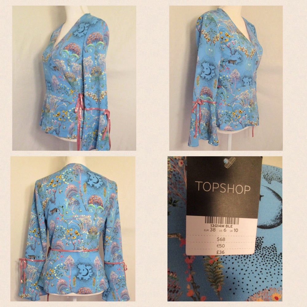 🔴 TOPSHOP Magical Leopard Print Wrap Top sz 6 US Blue - Picture 6 of 12
